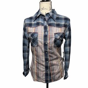 Vintage‎ Rebel Ranch Wear Multicolor Plaid Button Snap Shirt, S